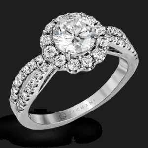 Zeghani ZR1346 Engagement Ring in 14k Gold with Diamonds