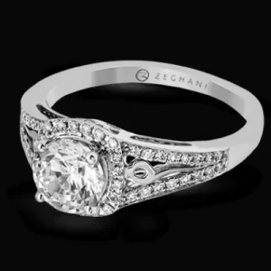 Zeghani ZR1137 Engagement Ring in 14k Gold with Diamonds