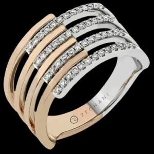 Zeghani ZR1692 Right Hand Ring in 14k Gold with Diamonds