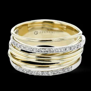 Zeghani ZR2356 Right Hand Ring in 14k Gold with Diamonds