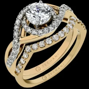 Zeghani ZR1549 Wedding Set in 14k Gold with Diamonds